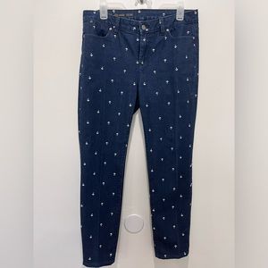 TALBOTS SIGNATURE Dark Blue DENIM JEANS Embroidered UMBRELLAS Slim Ankle SZ10/30